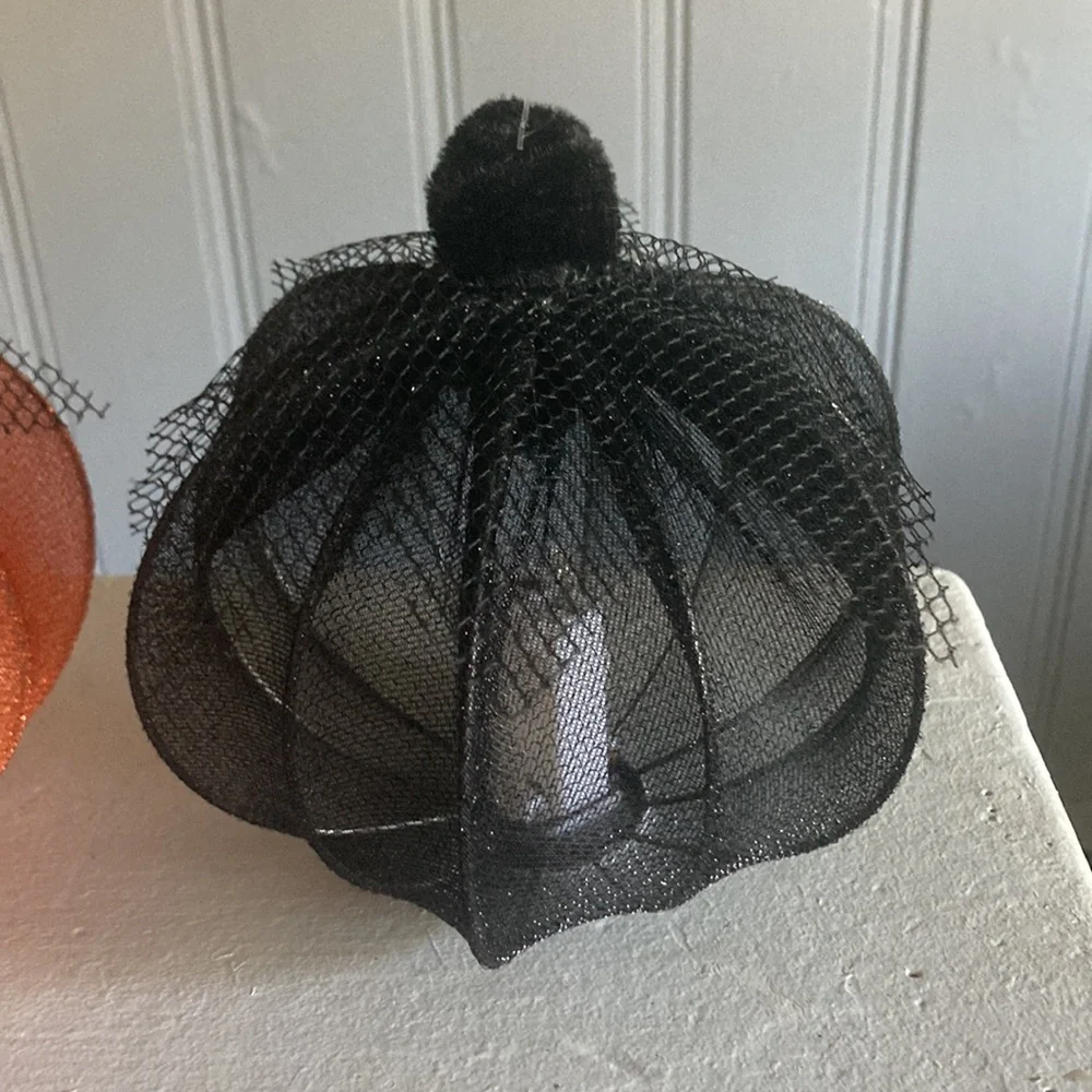 NWT- Set of 3-  Elegant Lace Covered Light Up LED Halloween Pumpkin Decorations